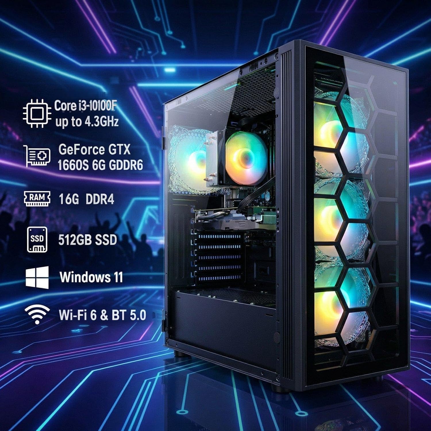 STGAubron Gaming PC Desktop,Core i3-10100F,GTX 1660S 6G,16GB DDR4,512G SSD - Image 2