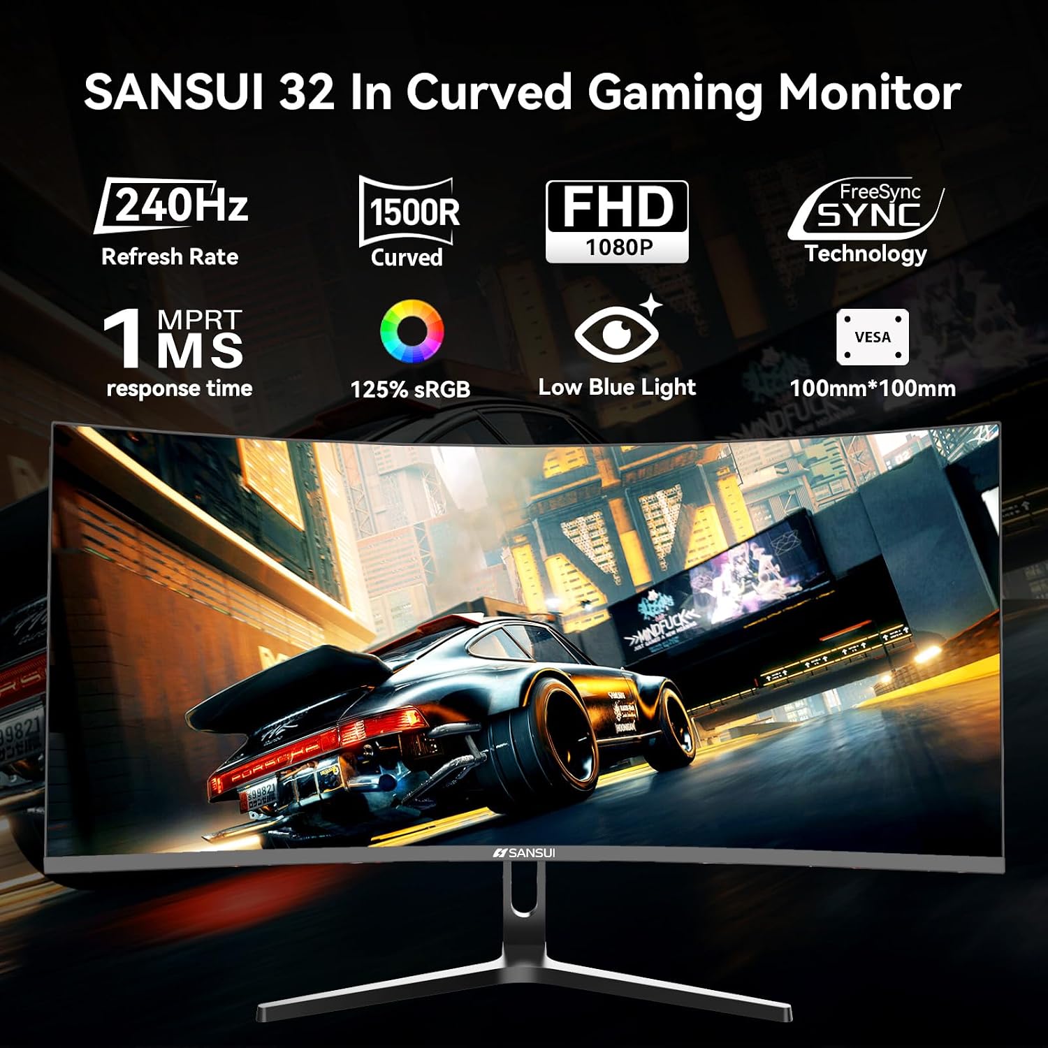 SANSUI 32 Inch Curved 240Hz Gaming Monitor High Refresh Rate, FHD 1080P - Image 7